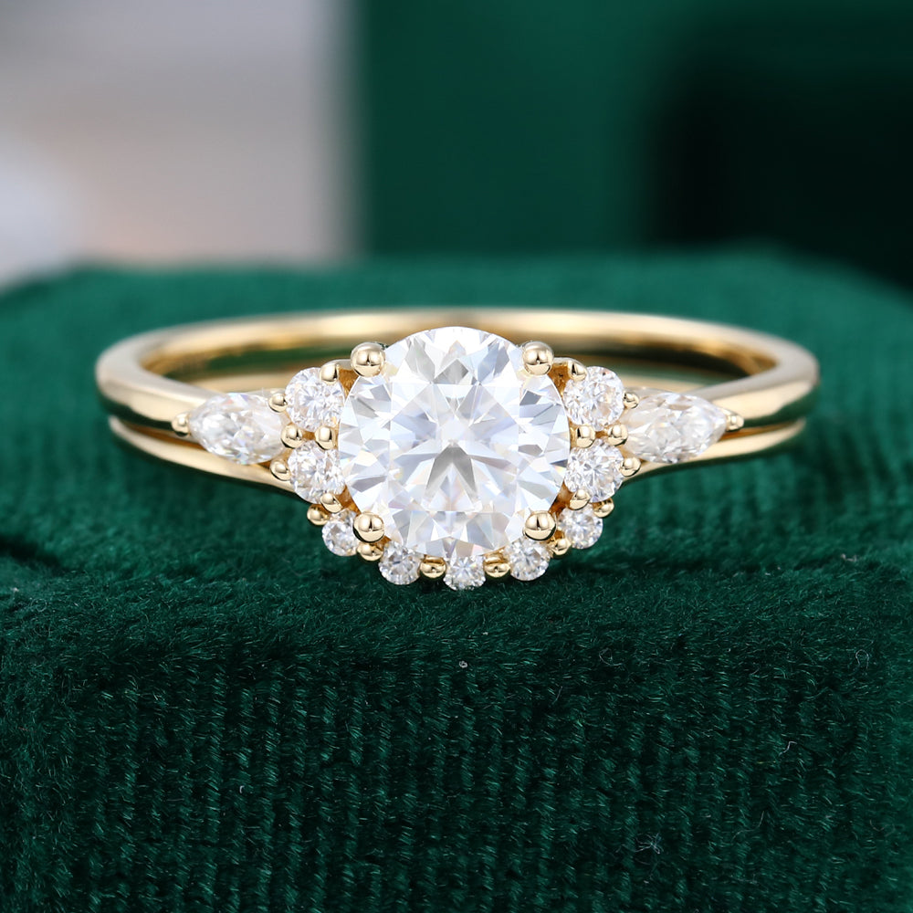 0.88 CT Round Moissanite Cluster Bridal Ring Set 1